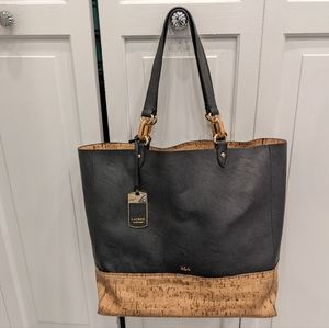 Ralph Lauren Bembridge Cork Black Faux Leather Shoulder Tote Bag Large